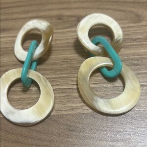 Elegant Cream and Teal Link Earrings